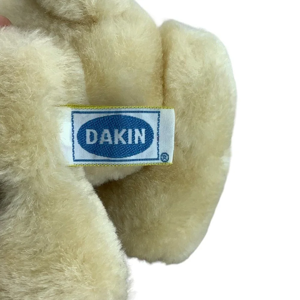 Vtg 1985 Dakin‎ Teddy Bear Plush Stuffed Animal Cream Jointed Plaid Accents 8
